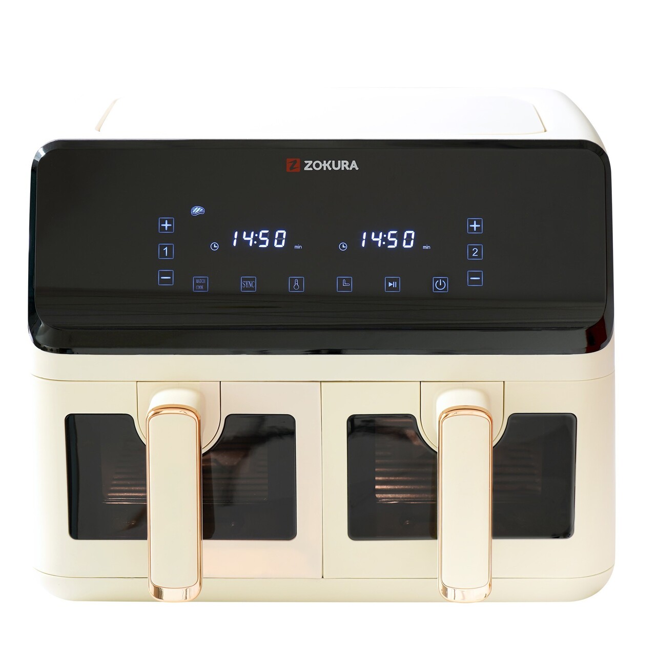 Friteuza dubla cu aer cald, 8 L, 1350+1350 W, Bej - Zokura - imagine 5